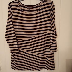 Black & tan stripe 3/4 sleeve cotton/spandex top.